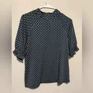 Chic Geometric Women's Blouse in Black and Blue